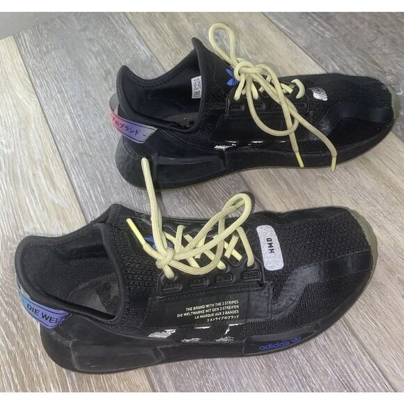 Adidas NMD R1 V2 Core Black Pulse Yellow Sonic Ink GW6021 Youth US Size 6 - Picture 3 of 11